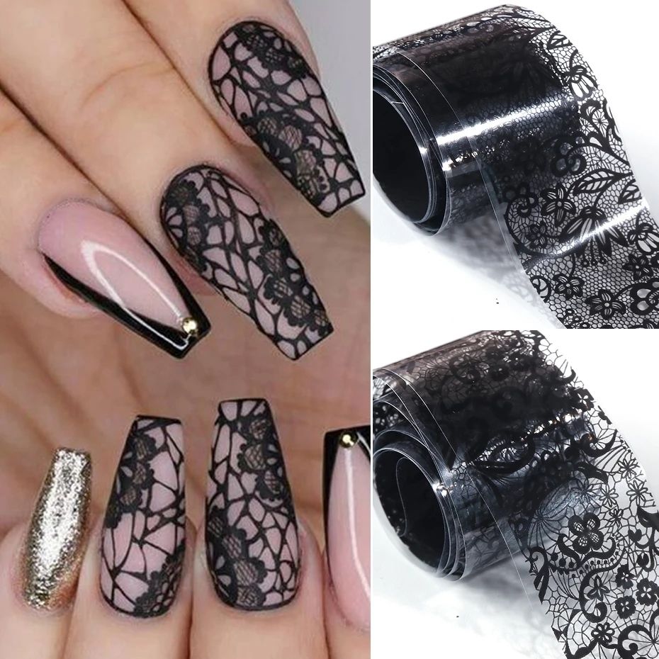 10 Rolls/Box Flower Lace Nail Foil Black White Bud Silk Transfer Stickers  Decal Set Luxury Nails Art Design Sticker Paper Manicure Wrap Elegant Lady  Makeup From Goocare, $3.1 | DHgate.Com