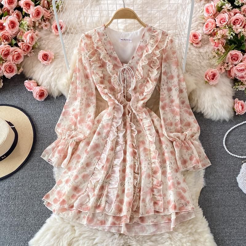 Compra Vestidos Casuales PEQUEÑO Vestido De Hadas Autumn Vintage Tribunal  Estilo Con Volantes Cintura Con Control De Cintura Para Adelgazar Floral  Barato | Entrega Rápida Y Calidad | Es.Dhgate