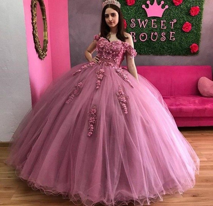 Compra Vestido De Quinceañera De Bola De Princesa Rosa Vestidos Con  Applentas De Encaje Fuera Del Hombro Dulce 16 Vestido De Fiesta De Fiesta  Barato | Entrega Rápida Y Calidad | Es.Dhgate