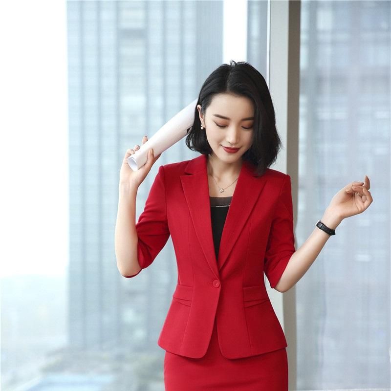 Moda Rojo Blazer Medio Manga Blazers Abrigo Femenino Outwear Chaquetas Ropa Plus Tamaño Uniforme Diseños Primavera Verano Trajes De Mujeres De 44,06 | DHgate