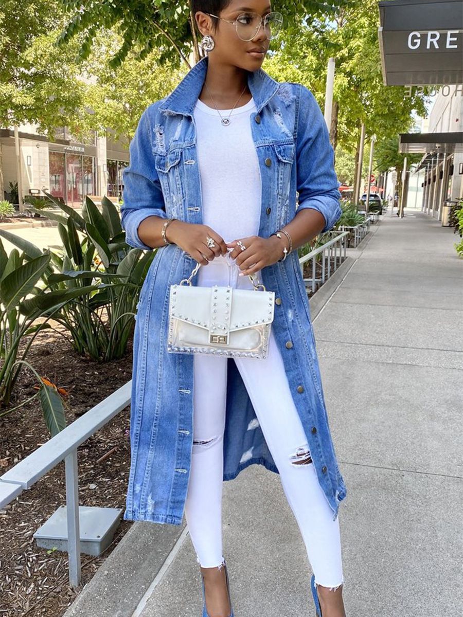 long trench denim jacket