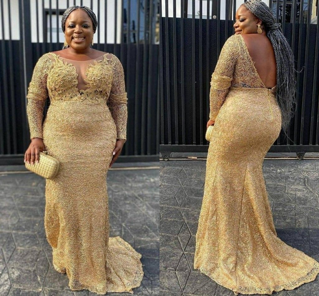 2022 Gold Lace Special Occasion Dresses Plus Size Black Women Long Sleeve  Boat Neckline V Open Back Formal Dress Evening Elegant From Lovemydress,  $64.67 | DHgate.Com