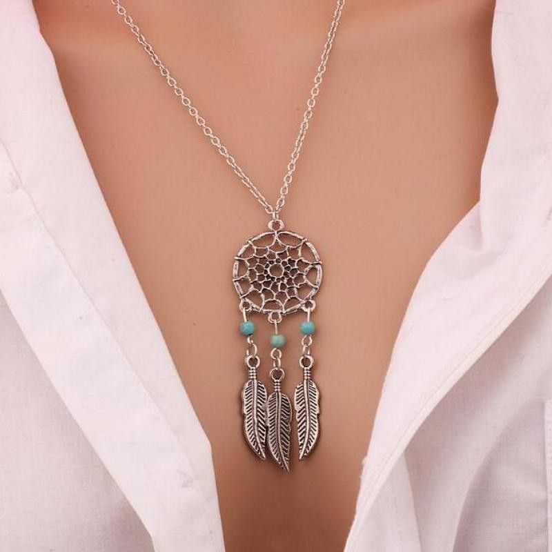 Dream Catcher Pendant Angel Wings Eagle Charm Bead Choker Necklace Woman Jewelry 
