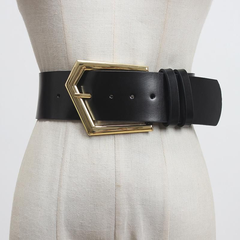 Gastos de envío creencia Tacto Cinturones Metal Hebilla grande Mujer Ropa de invierno Cuero de cintura  ancha Cinturón Negro Moda Alto