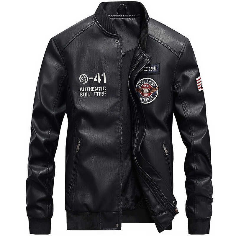 PASOK Mens Faux Leather Jacket Casual Long Sleeve Stand Collar Baseball Coat PASOK Mens Faux Leather Jacket Casual Long Sleeve Stand Collar Baseball Coat