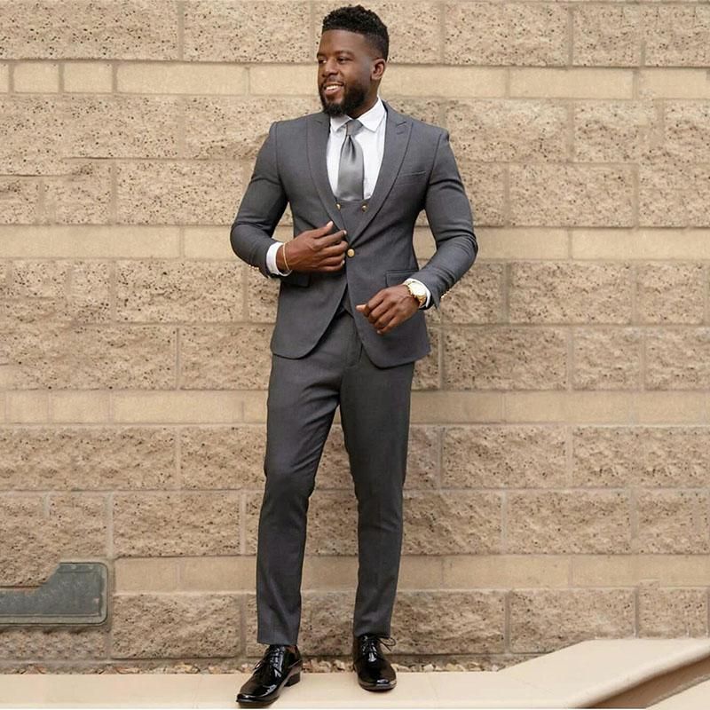Traje gris oscuro italiano para hombre, chaqueta blanca con solapa de pico,  pantalones de 3 piezas, esmoquin ajustado para novio, traje|Trajes| -  AliExpress
