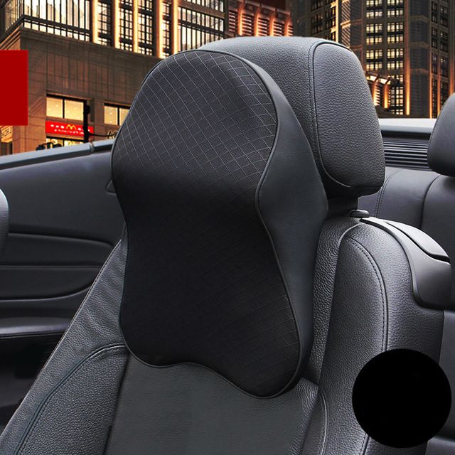 Auto Ondersteuning Kussen voor het verlichten van nekvermoeidheid met zwart PU-leer en geheugenschuimauto's Seat Headrest in ergonomisch ontwerp (1 pack)