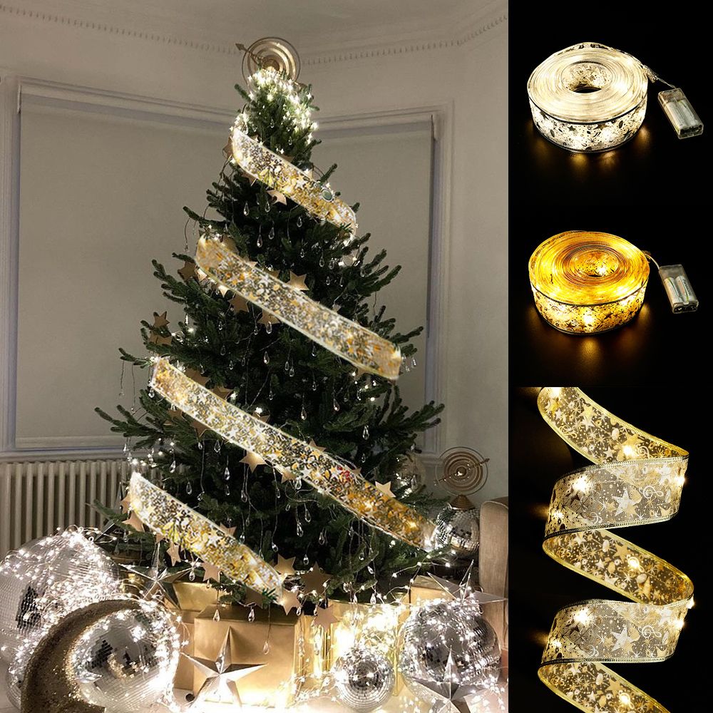 50LED 5M二重レイヤーの妖精のライト文字列LEDクリスマスツリーの装飾品新年ナビダード家の装飾が付いているクリスマスのリボン弓を￥1,036  DHgate