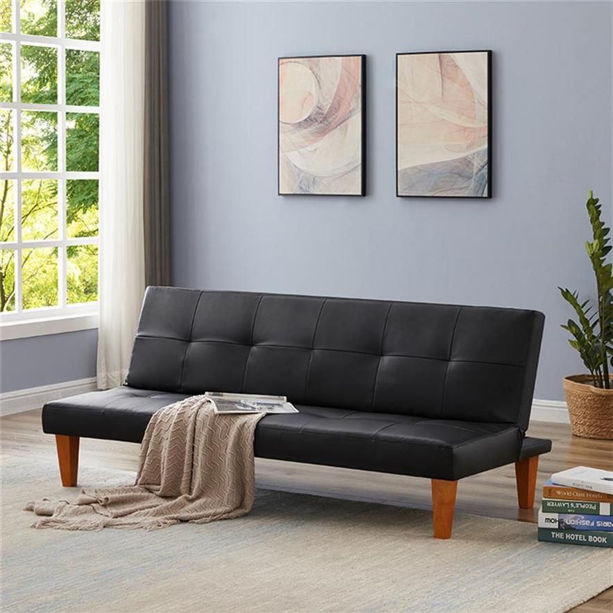 Sofá de sofá cama cuero de PU, futón plegable convertible, sillón reclinable para casa sala