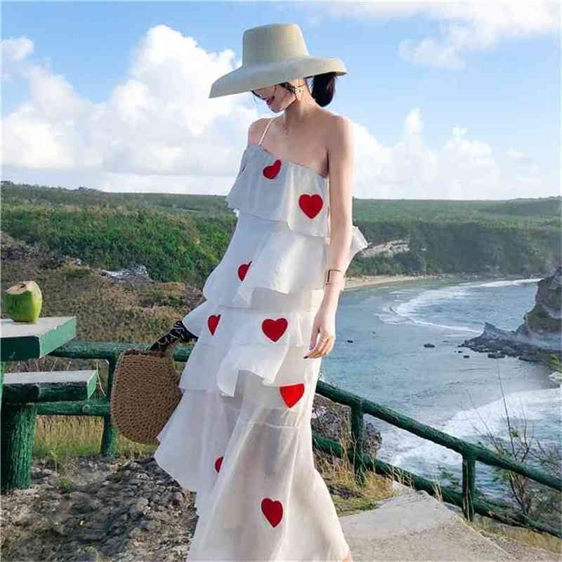 lace embroidered sling irregular dress