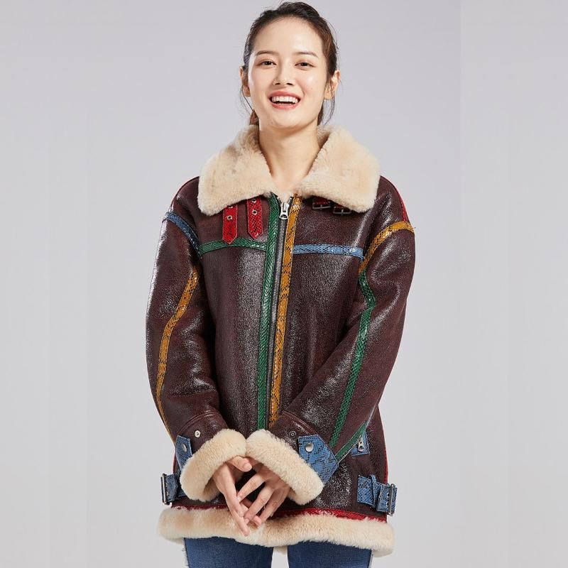 Women's Fur & Faux MENINA BONITA 2021 Double Faced Winter Jacket Women Genuine Leather Coat Natural Merino Sheep Outerwear Streetwear