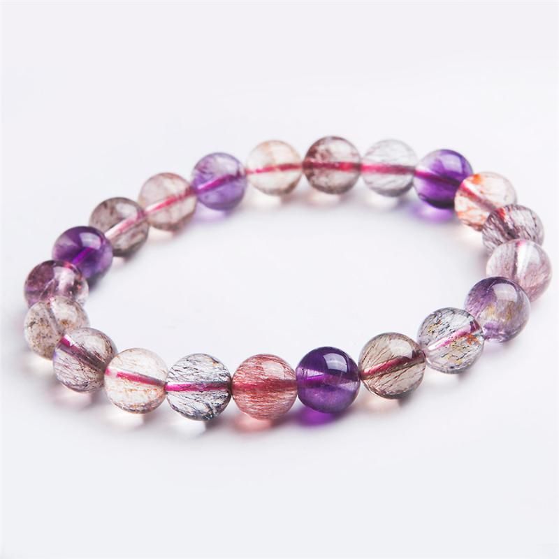 Colorful Natural Rutilated Quartz Crystal Stretch Round Super Seven Melody Stone 