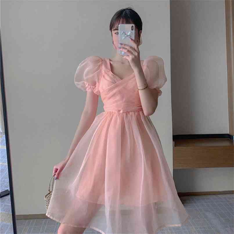 Compra Talla Grande Cuello Cuadrado Scourno De Manga Corta Rosa Organza  Vestido Mujeres De Verano Moda De Espalda Bozo Big Swing Vestido Dulce  Coreano 210529 Barato | Entrega Rápida Y Calidad | Es.Dhgate