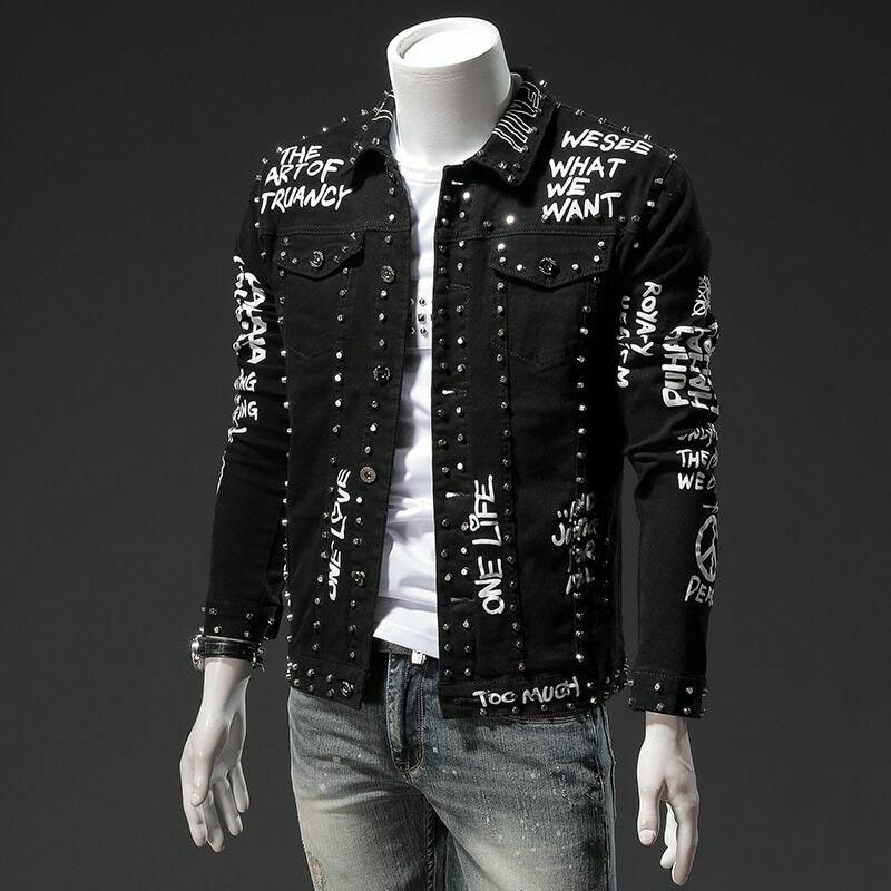 Mens Jackets Men Embroidery Floral Punk 