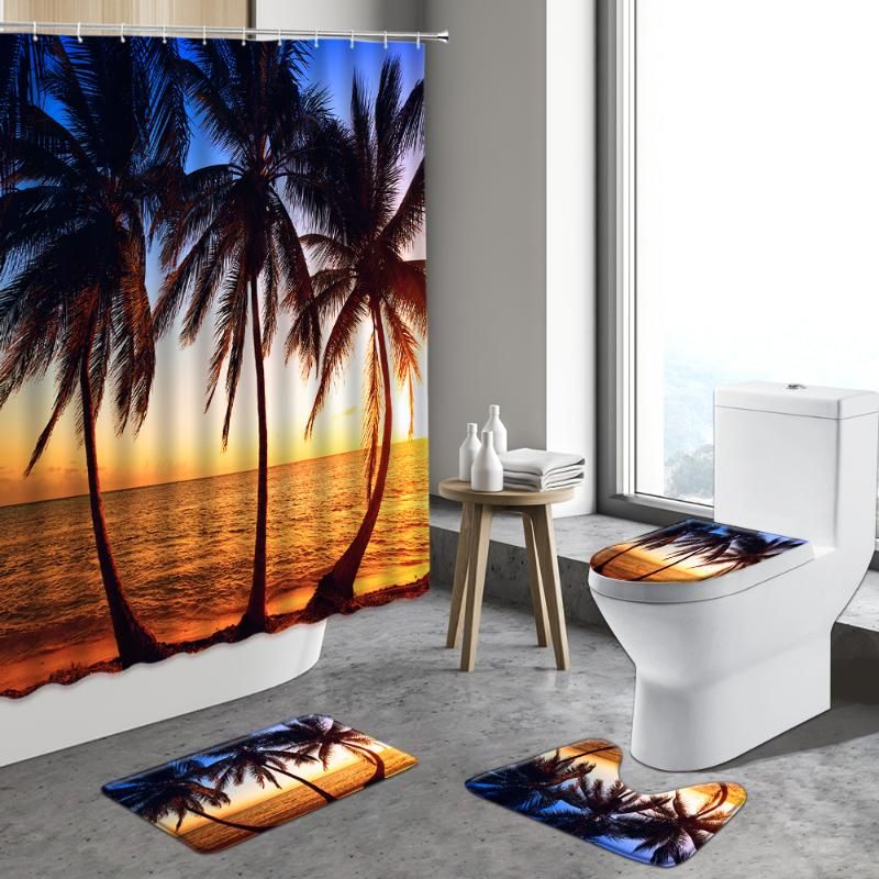Shower Curtains Summer Dusk Palm Tree Curtain Natural View Home Decor Seaside Vacation Ocean Scenery Bathroom Rug Bath Mat Set Material Best Quality And Est Dhgate Com Shower Curtains Summer Dusk Palm Tree, Palm Tree Shower Curtains Bath Accessory Sets