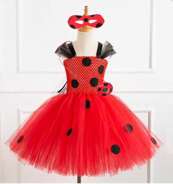 Ladybug Cosplay Vestido Tulle Red Princess Vestidos + Máscara + Bolsa Ropa De Bebé 2 12Y E93446 De 25,28 € | DHgate