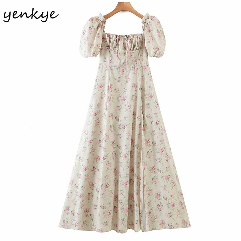 Vestido Mujer Cuello Cuadrado Vintage Floral Print Verano Vestido Mujer Cuello Cuadrado Vintage Floral Print Verano