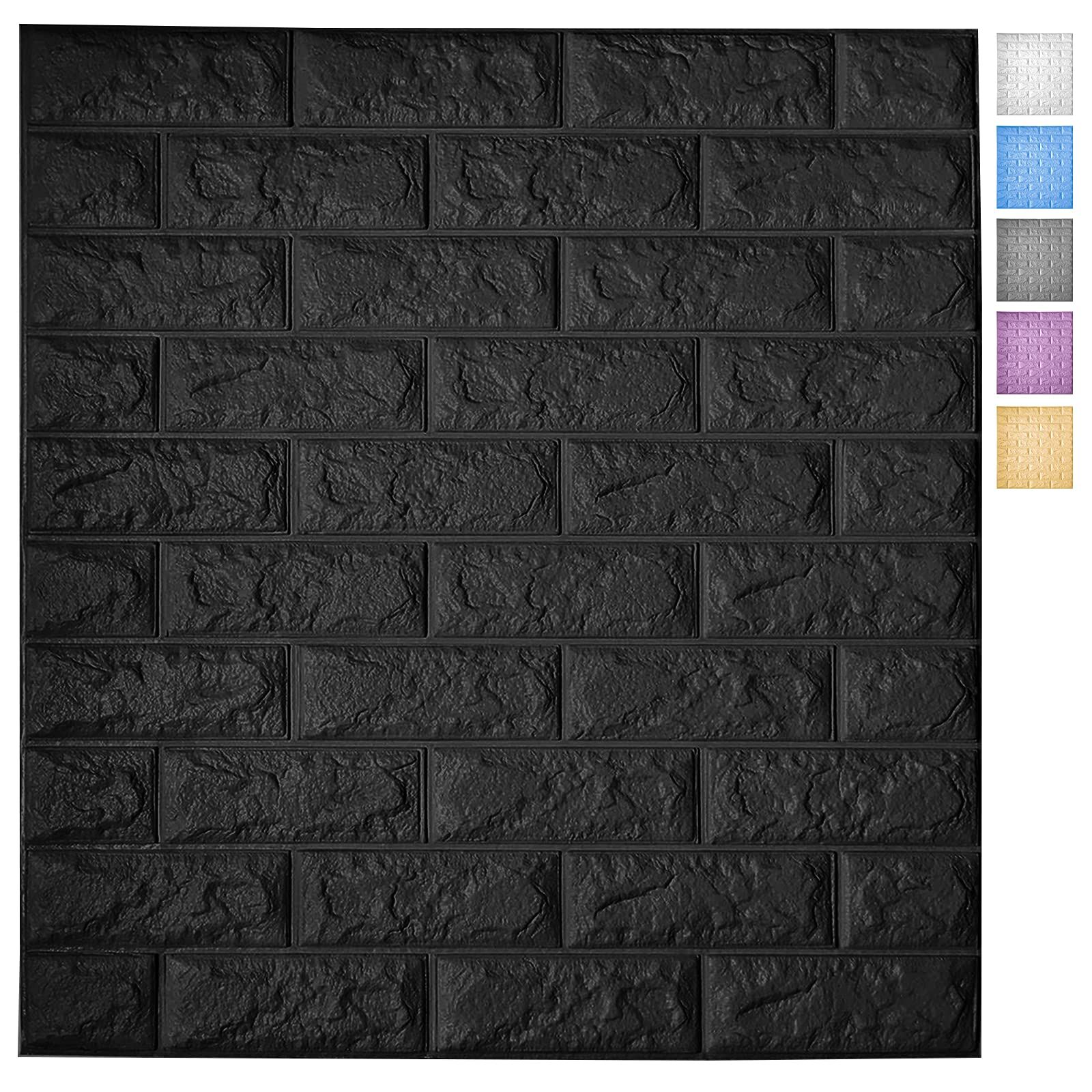 Art3d 5-Pack Peel en Stick 3D Wallpaper Panelen voor Interieur Wall Decor Zelfklevende Schuim Bakstenen Wallpapers in Black, Covers 22 Sq.ft