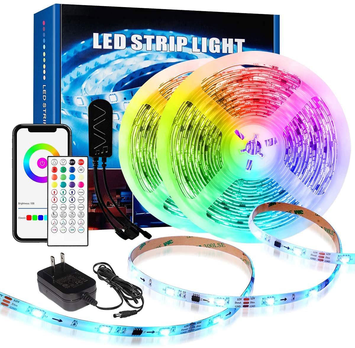 2022 Smart RGBIC Светодиодные светильники 16.4FT 32.8FT Bluetooth Control App Control Remote Music Sync Изменение цвета для спальни Кухня Украшения дома Рождество