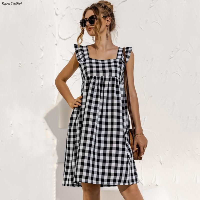 Borntogirl Summer Maternity Vestido 2021 Mujeres embarazadas Cuello cuadrado Negro Blanco Blanco Ropa de tela escocesa Borntogirl Summer Maternity Vestido 2021 Mujeres embarazadas Cuello cuadrado Negro Blanco Blanco Ropa de tela escocesa
