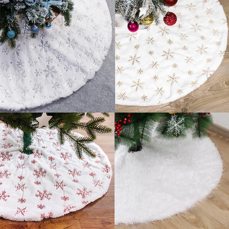 Christmas Decorations White Tree Skirt Plush Faux Fur Xmas Carpet Merry Ornament Year Navidad Home Decor