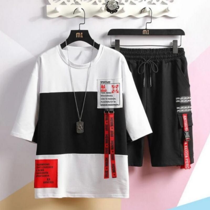 Men S T Shirts 21 Fashion Hip Hop Street Summer Dress T Shirt And Pants Casual Two Piece Set