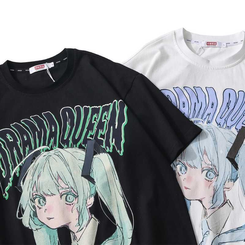 Camiseta feminina casual japonesa, camiseta harajuku dark anime