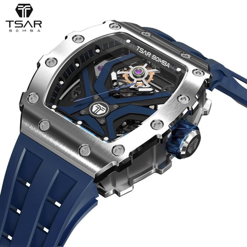 손목 시계 Tsar Bomba Mens 자동 시계 탑 기계적 손목 시계 Tonneau 디자인 스테인레스 스틸 방수 세련된 선물