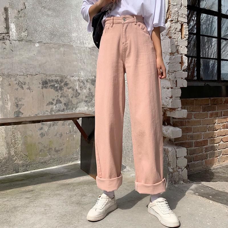 Compra Jeans Para Mujer 2021 Mujeres Coreanas Pantalones De Pierna Ancha  Retro Straight Blanco Negro Pantalón Pantalón Rosa Alta Cintura Moda  Streetwear Denim Barato | Entrega Rápida Y Calidad | Es.Dhgate
