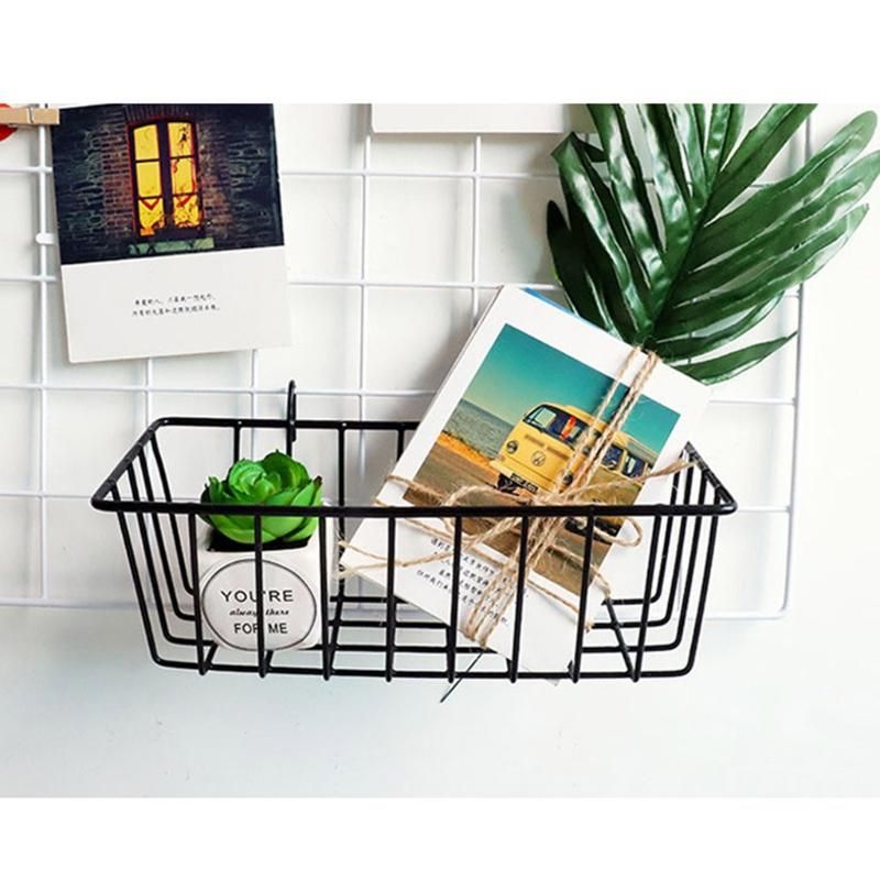 Almacenamiento Nórdico Hierro forjado Canasta Colgante Adornos Po Wall Grid Mostrador Organizador Rack
