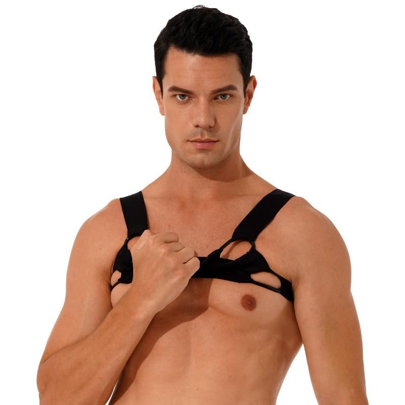 US Mens Harness Belt Super Stretch Chest Muscle Wide Straps Lingerie with O-ring