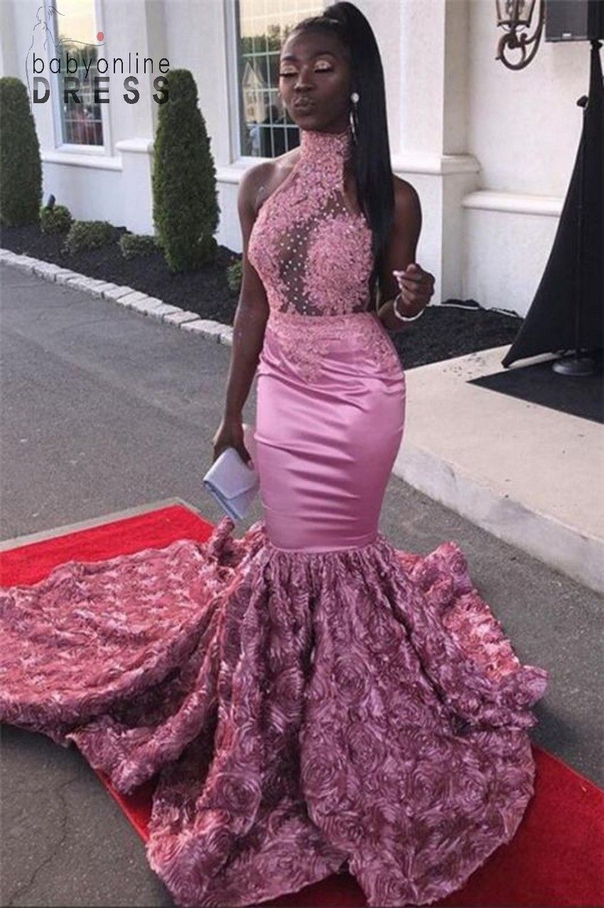 Pink Lace Flower Flora Prom Dresses 