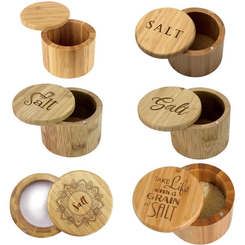 Salt Box with Magnetic Swivel Lid, Take Life with a Grain of Salt  Engraving on Lid