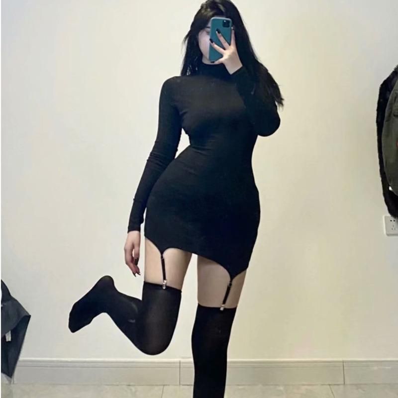 Vestidos informales womengaga exótica cosplay moda mujeres manga larga mini vestido elegante apretado medias sólidas sexy Vestidos informales womengaga exótica cosplay moda mujeres manga larga mini vestido elegante apretado medias sólidas sexy
