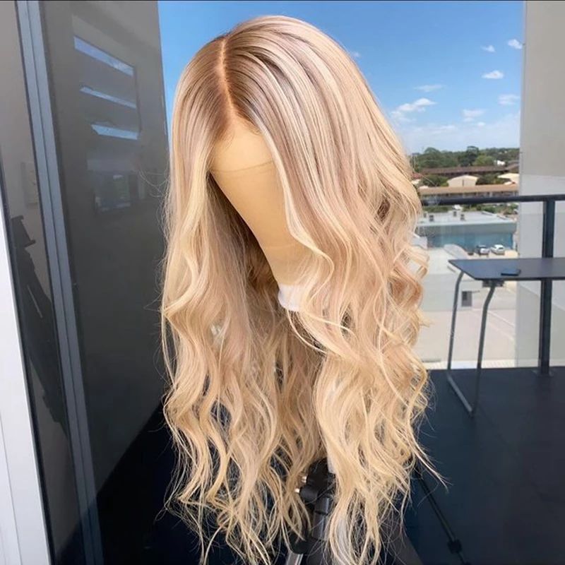 Platinum Blondes highlights 100% Human Hair Wig Light Blonde Ombre Long Wave180Density Brazilian Remy 13X4 Platinum Blondes highlights 100% Human Hair Wig Light Blonde Ombre Long Wave180Density Brazilian Remy 13X4