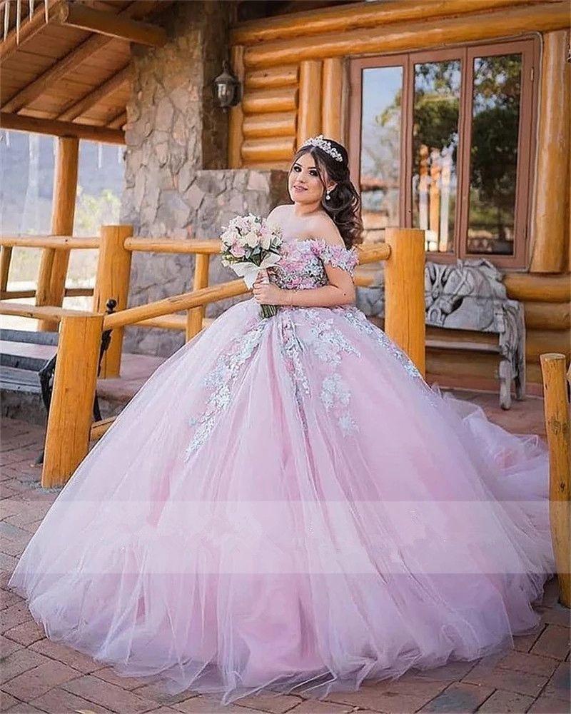 Compra Moderno Rosa Tul Bola Vestido Quinceañera Vestidos De Hombro Flores  3d Dulce 16 Vestido Fiesta Desgaste Princesa Vestidos XV Años Vestidos De 15  Barato | Entrega Rápida Y Calidad | Es.Dhgate