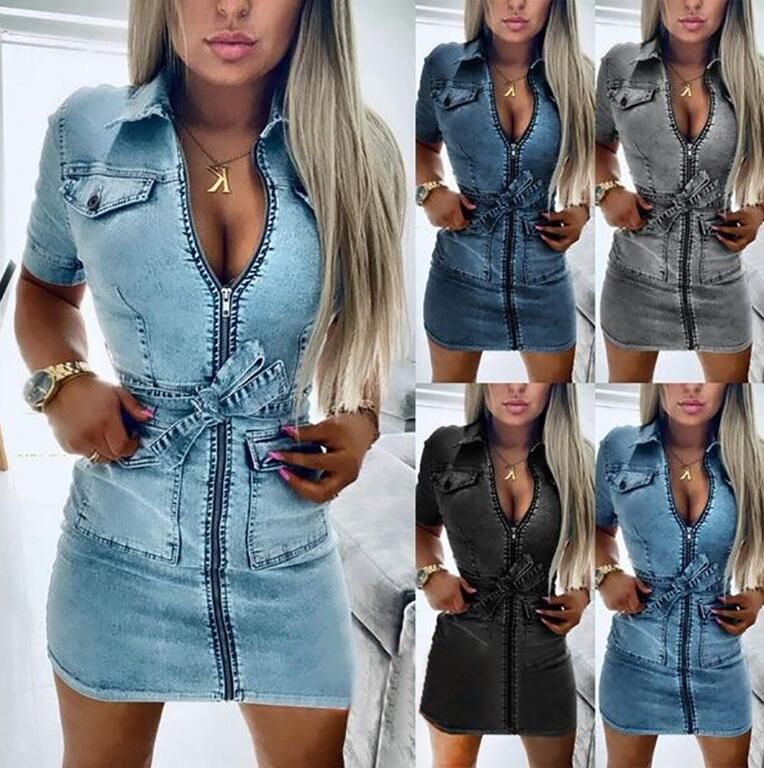 2022 Summer Denim Dress New Women Blue 