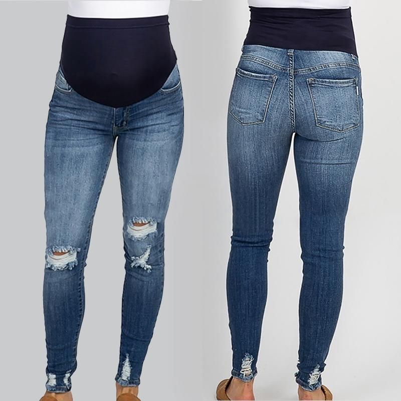 Jeans para mujer para mujeres Agujero de color sólido Alto Embarazo Ropa de embarazo Tobillo