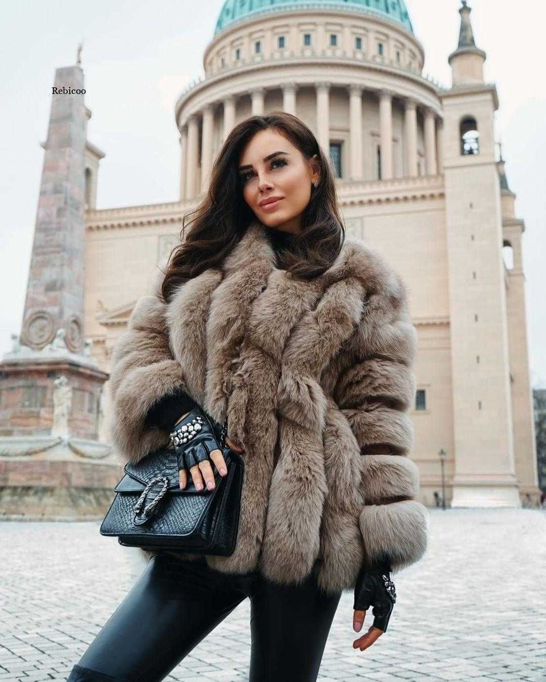 Winter Faux Fox Fur Coat Women Slim 