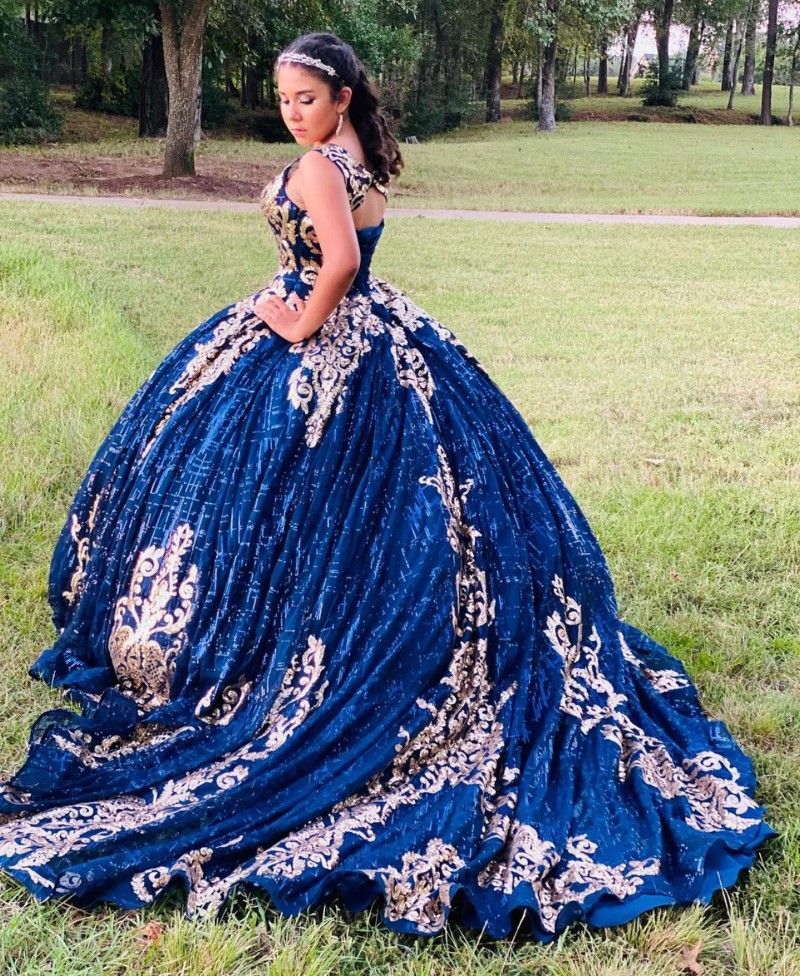 Navy Blue vestidos de xv 15 años Sequined Quinceanera Dresses Corset Back Ball Gown Prom Sweet Navy Blue vestidos de xv 15 años Sequined Quinceanera Dresses Corset Back Ball Gown Prom Sweet