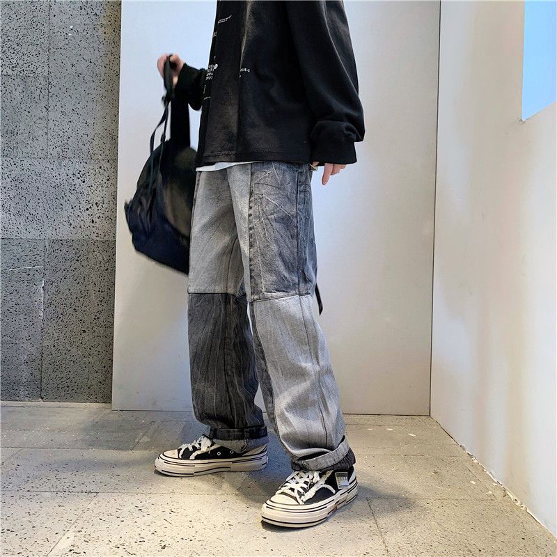 Mens Hip Hop Style Wide Leg Pants Baggy Homme Cargo Pocket Jeans