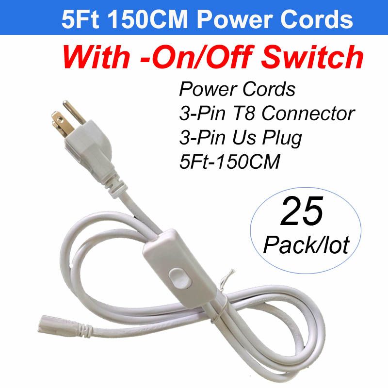 3Pin 5Ft 150cm Power Cords With Switch