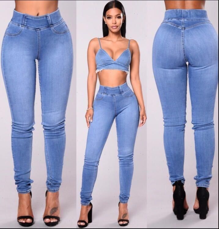 Compra Pantalones Vaqueros Para Mujer Flaca Mujer Banda De Goma Corsé Pantalones  De Cintura Altos Pantalones Para Mujeres Casual Strech Denim Barato |  Entrega Rápida Y Calidad | Es.Dhgate