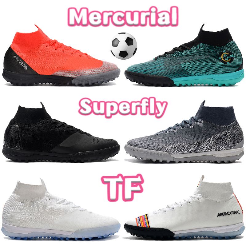 Mercurial 6 Elite TF Clases de fútbol Zapatos Blanco Negro Negro Brillante Crimson