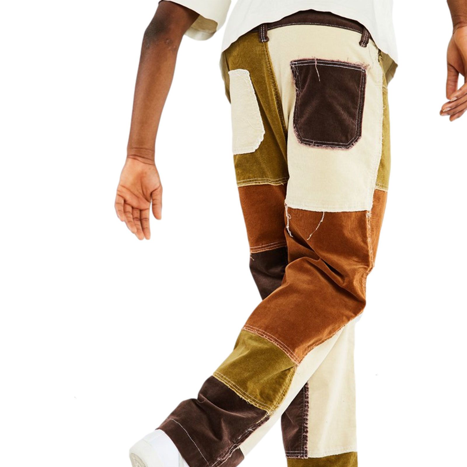 Satın Al Kot Erkekler Düz Bacak, Trendy Zayıflamış Patchwork Renk Bloğu  Rahatla Fit Denim Broek, TL215.93 | Tr.Dhgate.Com