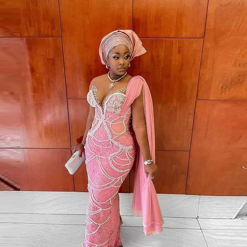 Lace Peach Prom Dresses 2022