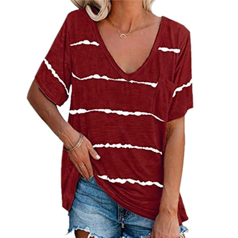 Camisetas de manga corta con cuello en V para Mujer  camisa con cier.. 