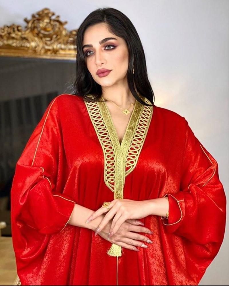 Ropa étnica Dubai Árabe Musulmán Abaya Vestido para Otoño 2021 Red marroquí Elegante boda
