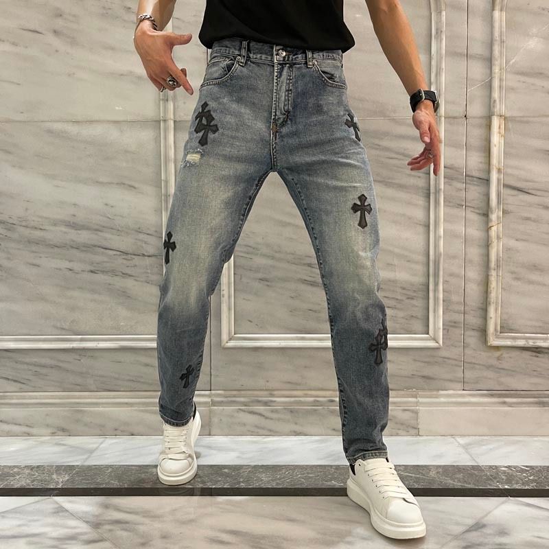 Acquistare Chrome / Hearts Cross Sanskrit Nome Piastra Ricamo Uomo Casual  Hole House Patch Jeans Slim Fit Large Size Old Micro Economico | Consegna  Veloce E Qualità | DHgate Italy