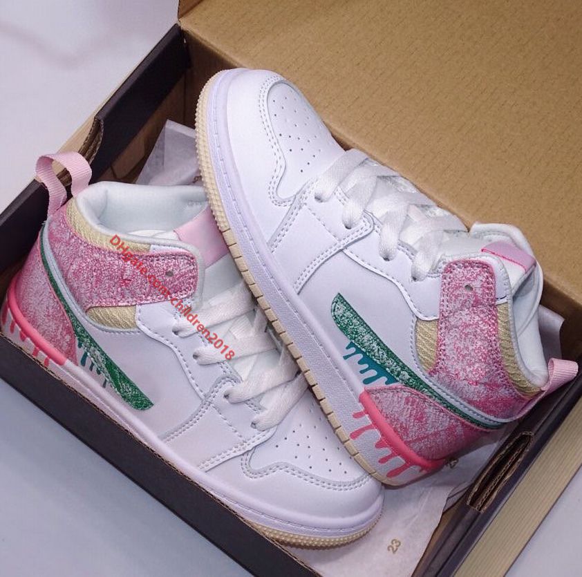 1 1S Mid Kids Basketbal Schoenen Jumpmans Paint Drip Ice Cream Edge Glow  Bred Teen Wit Schaduw Jongens Meisjes Kinderen Sneakers Maat 27 35 Uit  China Atletisch \u0026 Buiten Verkoper Children2018 |DHgate